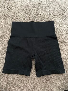 High-Waist Black Ribbed Women’s Shorts